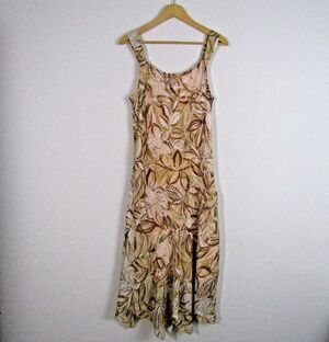 Dressbarn Vintage Dress 14 Beige Midi Asymmetrical Fairy Y2K Sheer Whimsy Floral